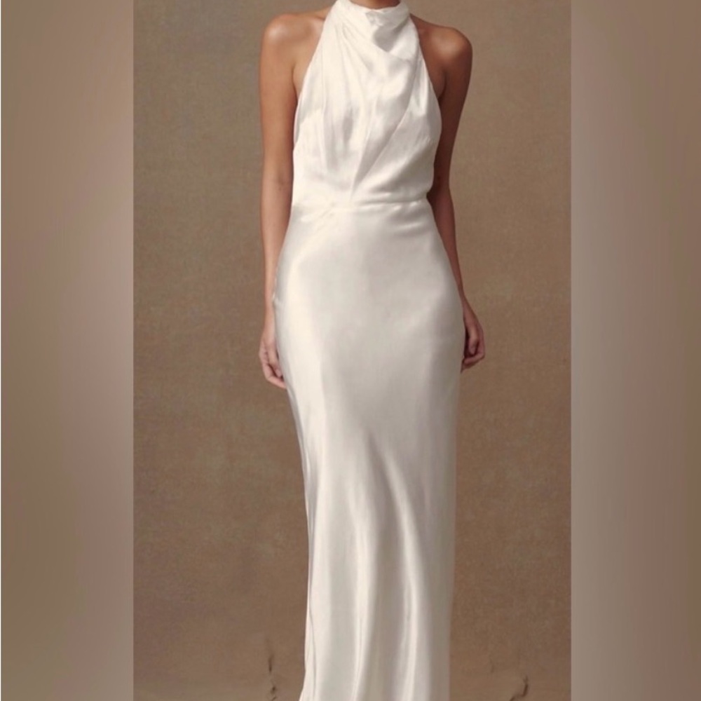 Meshki | Esther Iridescent Satin Cowl Maxi Dress - White